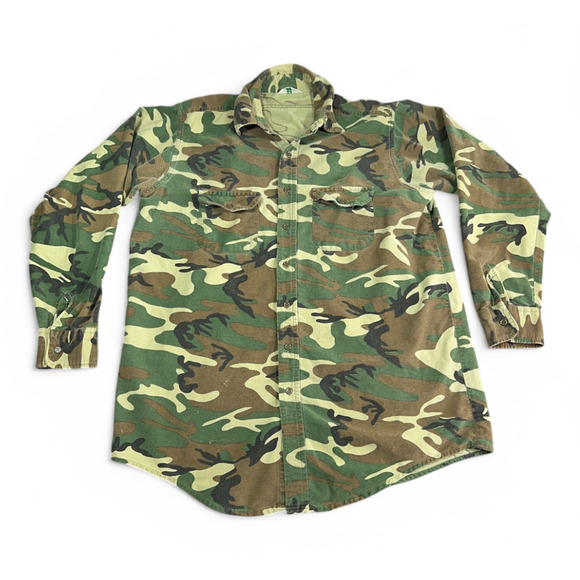 Vintage Other - Vintage Camouflage Shirt Adult LARGE Green Brown Woodland Flannel Arctic 80s